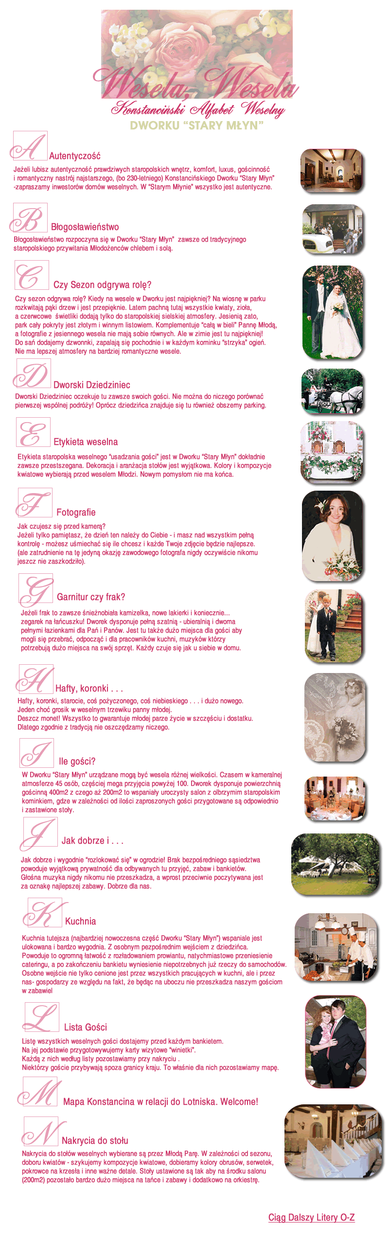 Alfabet Weselny Dworku Stary Młyn od A-N